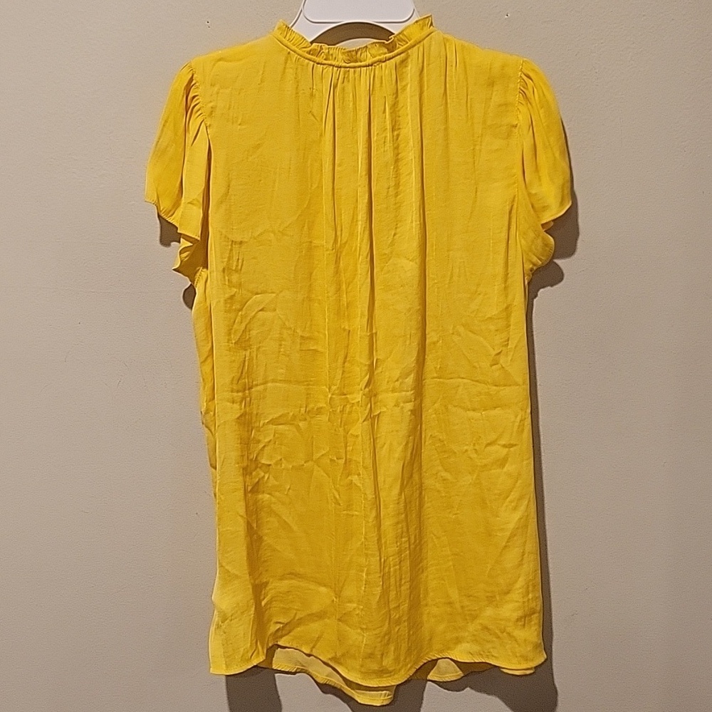 ❤️ MAISON D'AMELIE SATIN RUFFLE NECK TOP, SMOCKED, YELLOW, XS - Picture 7 of 7